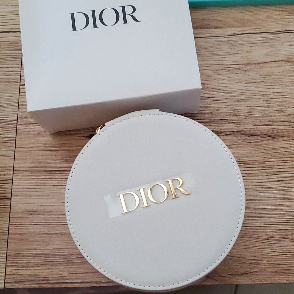 Brand New DIOR Vanity Case Round Dior logo & cream cotton Jewelry case Last one!
